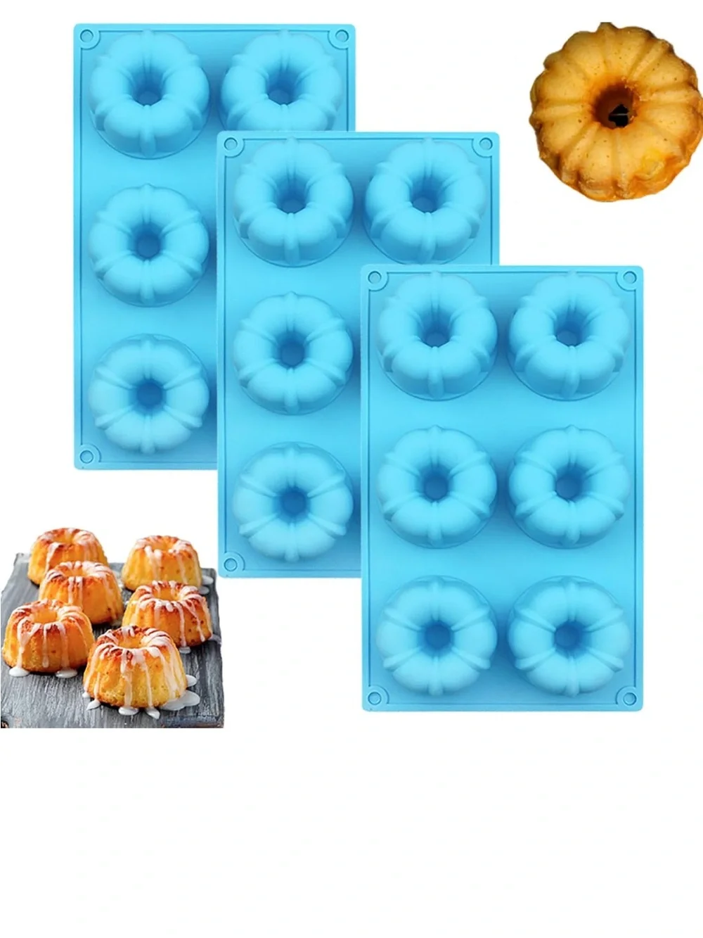 New Blue Silicone Mini Bundt Cake Mold (Set of 3)